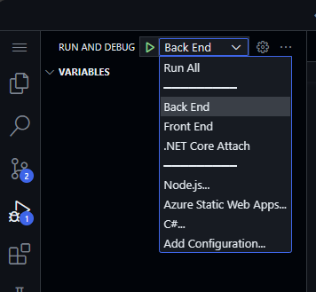 打开运行和调试面板并选择 BackEnd 项目